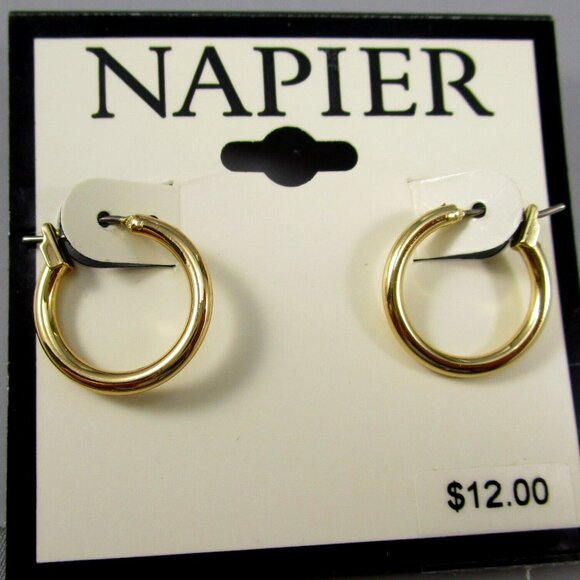 NAPIER Classic Shiny Gold Small Huggie Hoop Earrings**NEW! - Picture 2 of 2